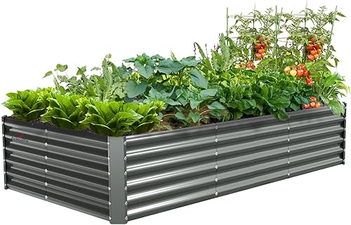 Miniatura 8 de A ANLEOLIFE Jardineras elevadas galvanizadas de 8 x 4 x 1.5 pies para exteriores, maceta ovalada grande de metal para plantar verduras, flores,