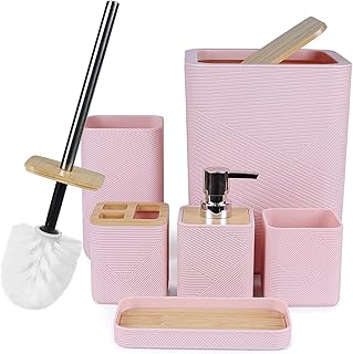 CERBIOR Bathroom Accessories Set 6 Piece Bamboo Bath Ensemble Includes S...