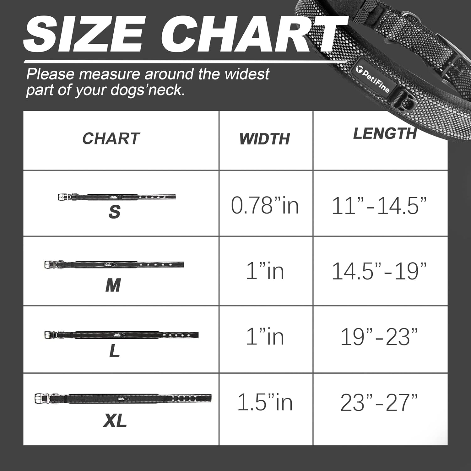 PetiFine Heavy Duty Dog Collar, Adjustable Soft Neoprene Padded Dog Collar with Metal Buckle, Reflective Belt Buckle Dog Collars for Small Medium Large Dogs (14.5''-19'', Black) : Pet Supplies