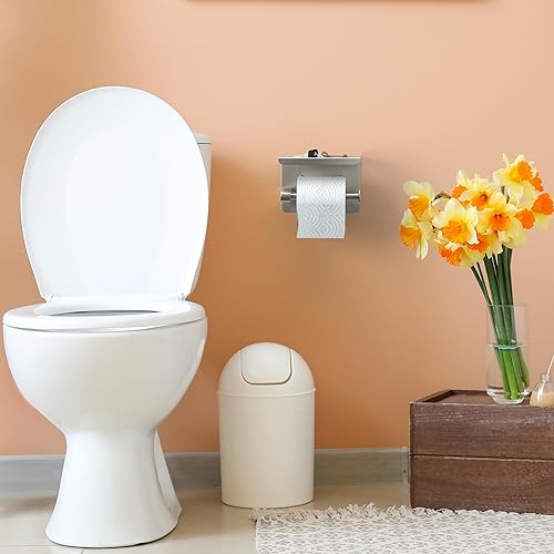 Miniatura 6 de Soporte de papel higiénico de baño de níquel cepillado con estante, soporte de rollo de papel higiénico de acero inoxidable SUS304 montado en la