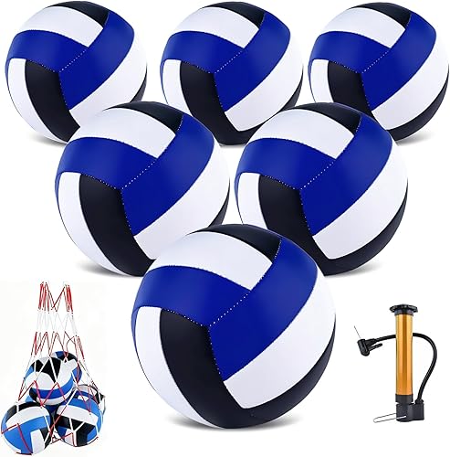 Paquete de 6 pelotas de voleibol tamaño oficial 5, impermeables, suaves, a granel, recreativas, con bomba y bolsa de red, para interiores y