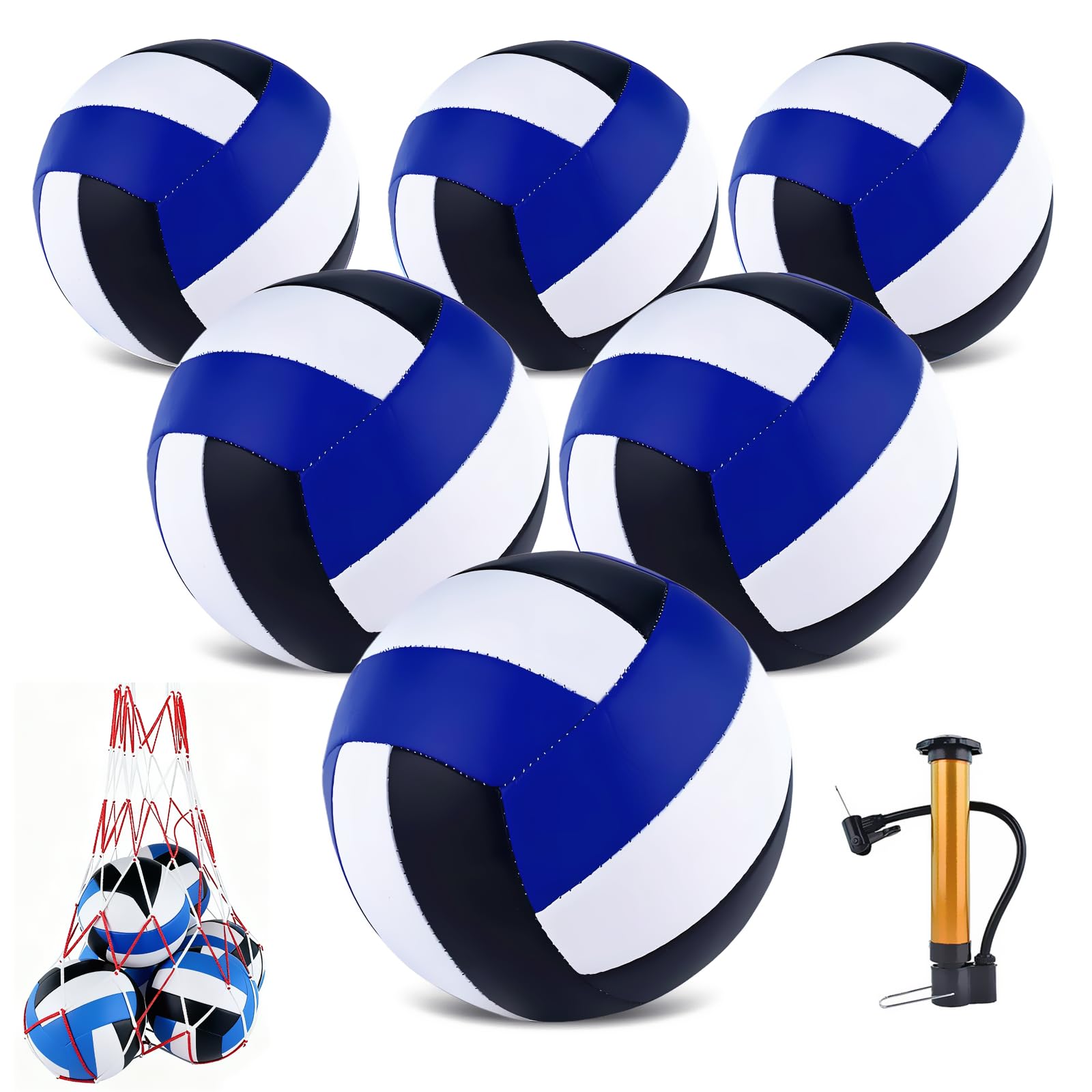 Volleybälle, offizielle Größe 5, wasserdicht, weich, Freizeit-Volleybälle mit Pumpe und Netztasche für drinnen und draußen, Strand, Sandwasser, Pool, Spiel, Training, Match für Anfänger, 6