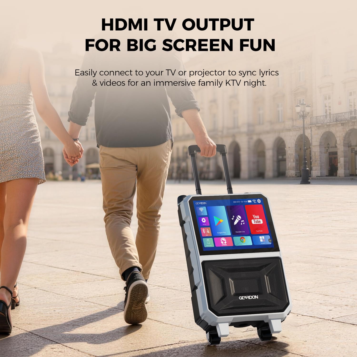Máquina de karaoke con pantalla táctil Full HD de 15.6 pulgadas para adultos, pantalla de letras, sistema de karaoke inteligente, reproducción de video WiFi YouTube, 2 micrófonos inalámbricos