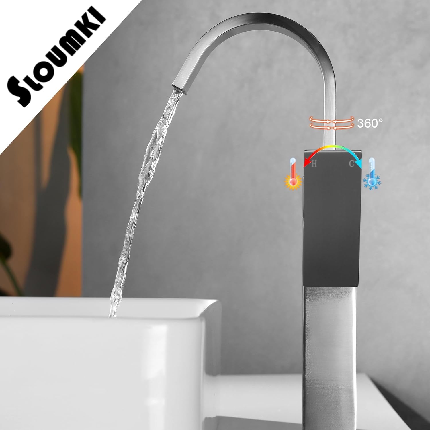 Brushed Nickel Single Handle Tall Bathroom Faucet，Vessel Sink Faucet Waterfall Bathroom Faucet Single Hole Lavatory Vanity Tap Single Hole Bar Sink Faucet with Pop Up Drain and Supply Lines,SL50044BN