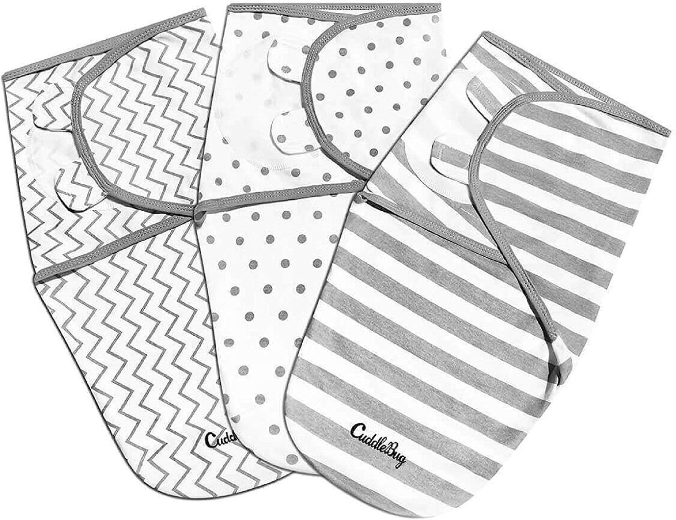 CuddleBug Baby Swaddle Bundle - Adjustable Swaddles & Muslin Swaddle Blankets (Spots & Stripes)