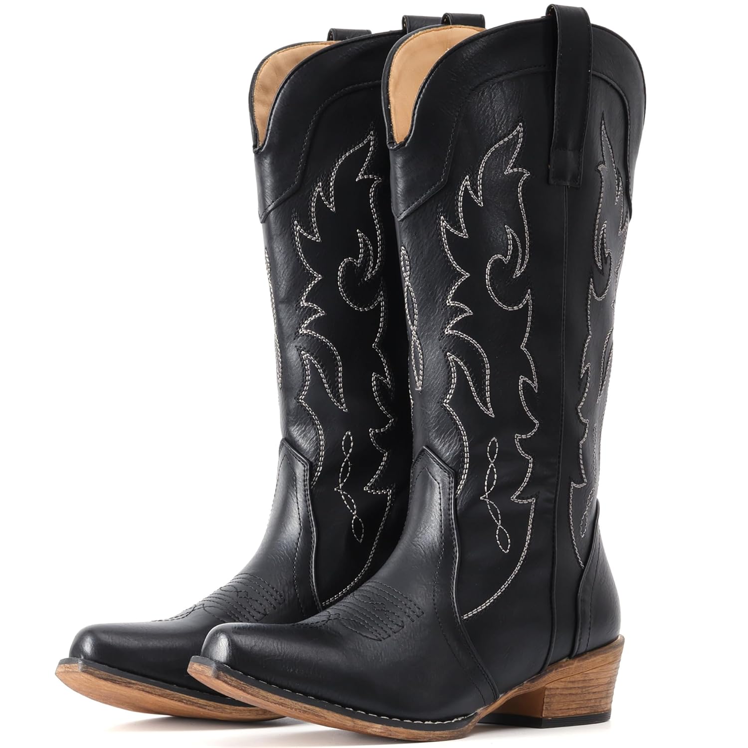 IUV Cowboy Boots for Women Mid Calf Fashion Cowgirl Boots with Embroidery Western Snip Toe