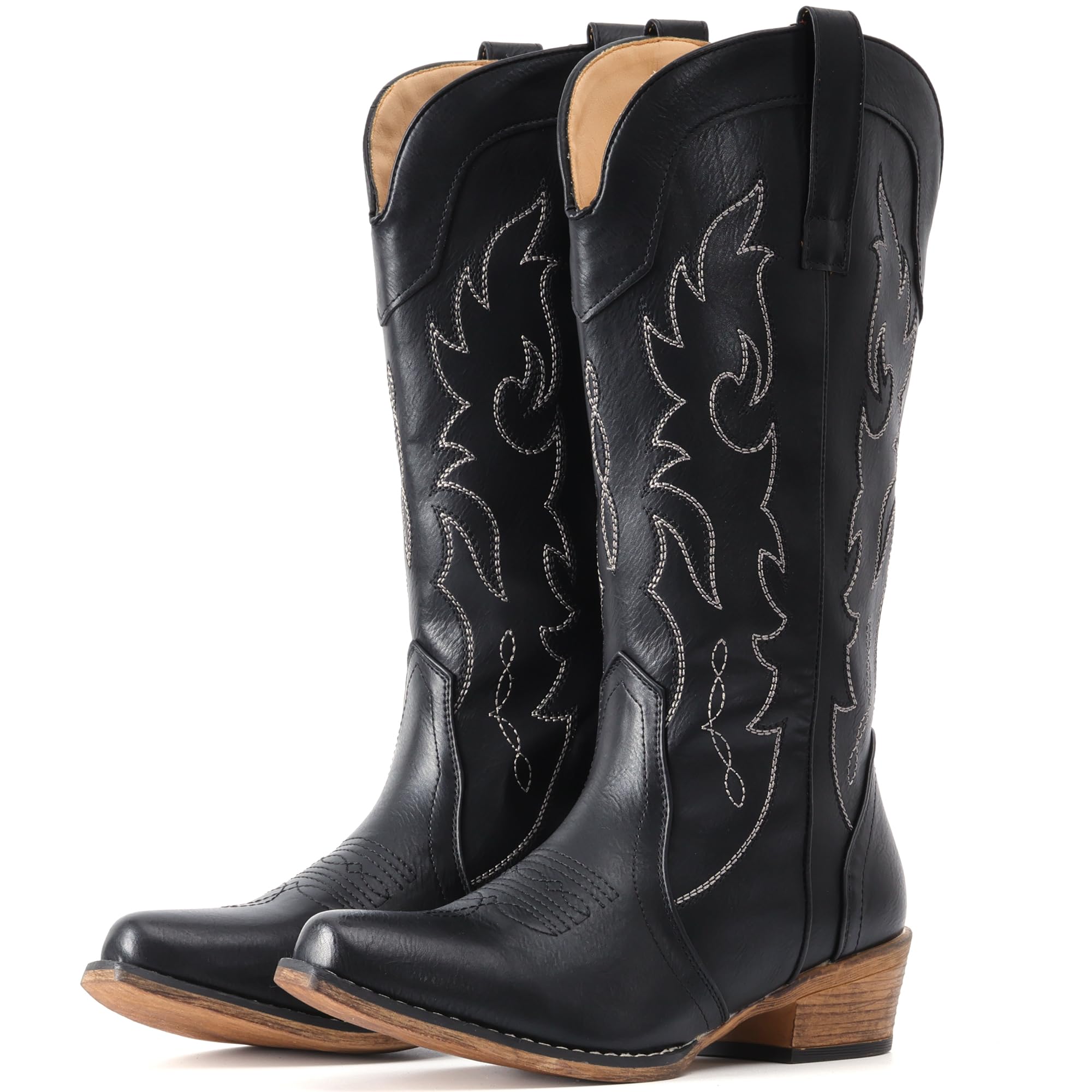 IUV Cowboy Boots for Women Mid Calf Fashion Cowgirl Boots with Embroidery Western Snip Toe