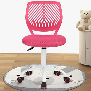 FurnitureR Study Desk Chair Armless Cute, Ergonomic Small Swivel Adjustable Rolling Lightweight Task Chair with Wheels and Mesh Padded Cushion for Children Kids Teens, Hot Pink - Amazon product rated Grade C