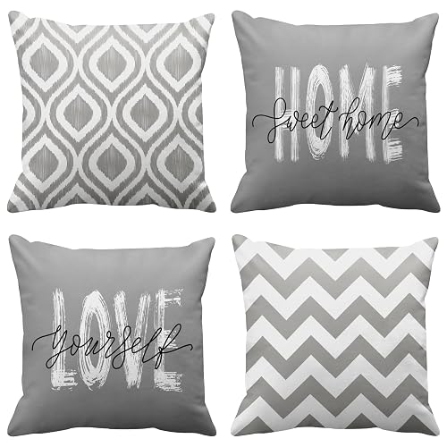 Emvency Set of 4 Grey White Throw Pillow Covers Geometric