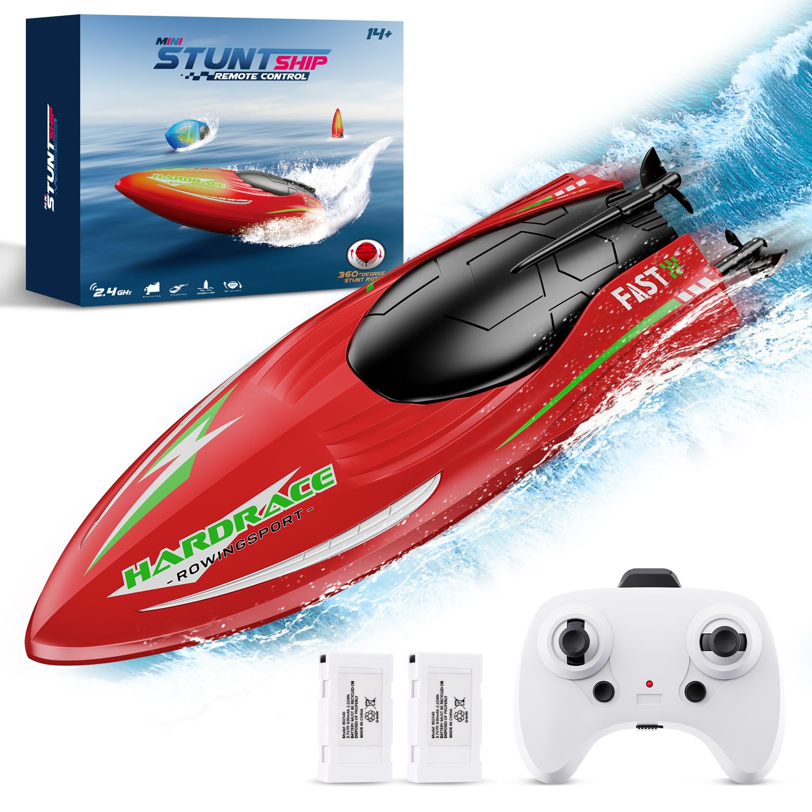 LQYoyzRemote Control Boat, RC Boat for Kids Adults - 15 Km/h Fast RC Speed Boat 2.4 Ghz Rechargeable Electric Toy Boats for Water Pool Lake Gifts Water Toys for Kids Boys Ages 4-7 4-8 8-12 (Red)