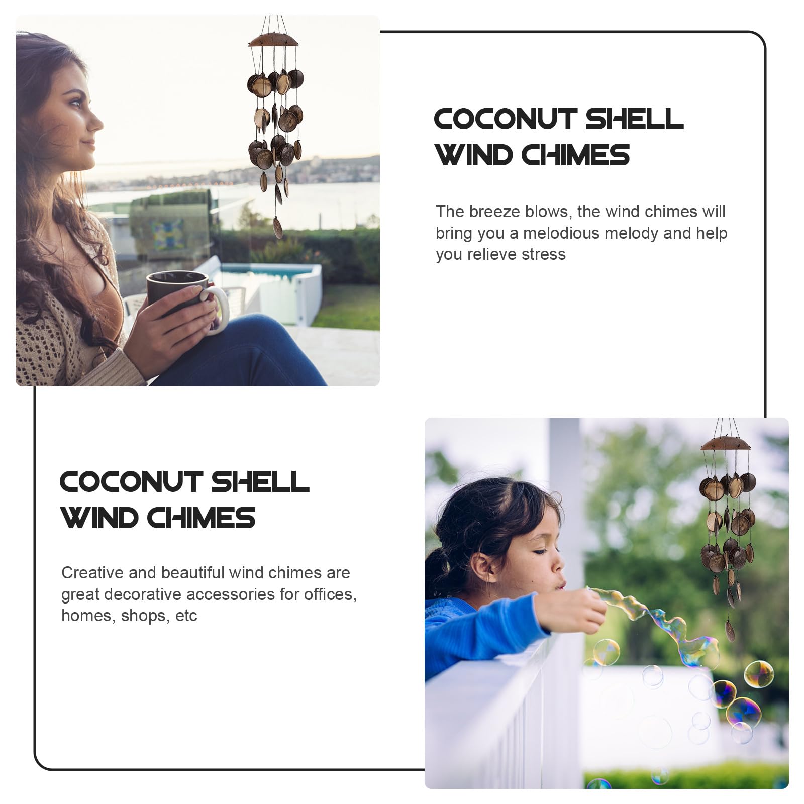 Ciieeo Carillon Éolien Créatif en Coquille Naturelle Suspendu pour Décoration de Jardin, 1 Pièce, Matériau Naturel Bambou, Facile à Nettoyer, Mélodie Harmonieuse
