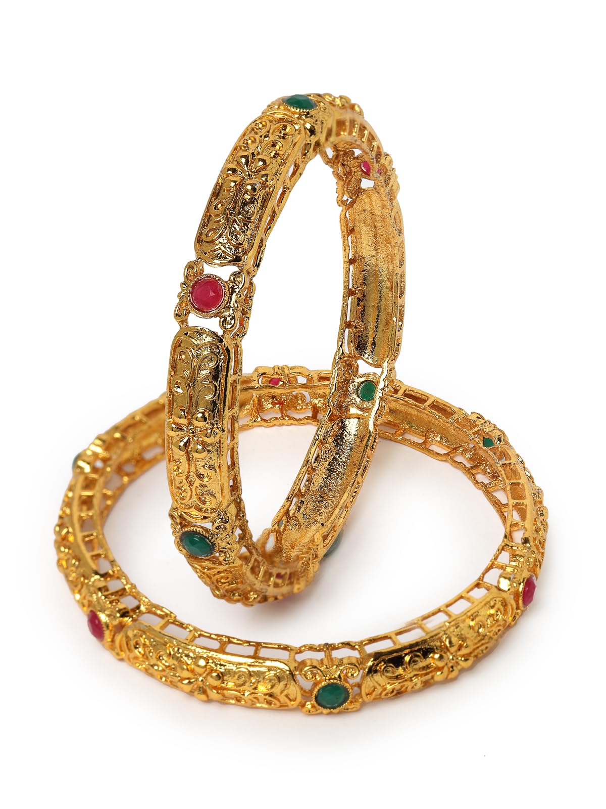 Sukkhi Classic-Inspired Kada Style Gold Plated Red And Green Bracelet/Bangle Set Jewellery for Women & Girls|Set of 2|Birthday Anniversary Gift for Women|B105893 (B0CPPDHLJ8) Amazon Price History, Amazon Price Tracker