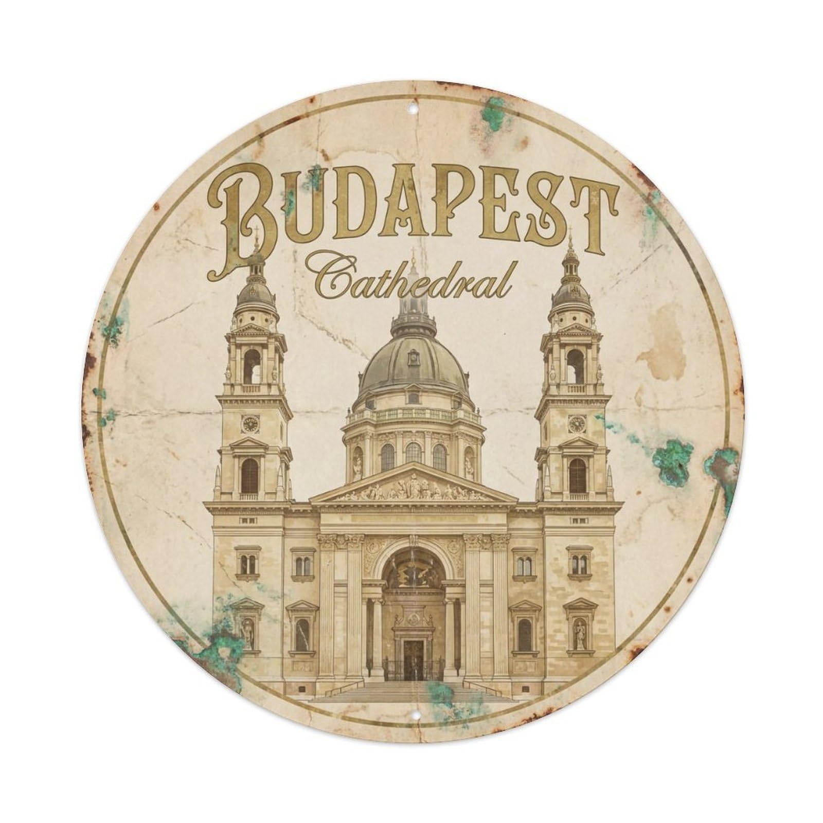 Vintage Travel Budapest Hungary Cathedral Metal Tin Sign