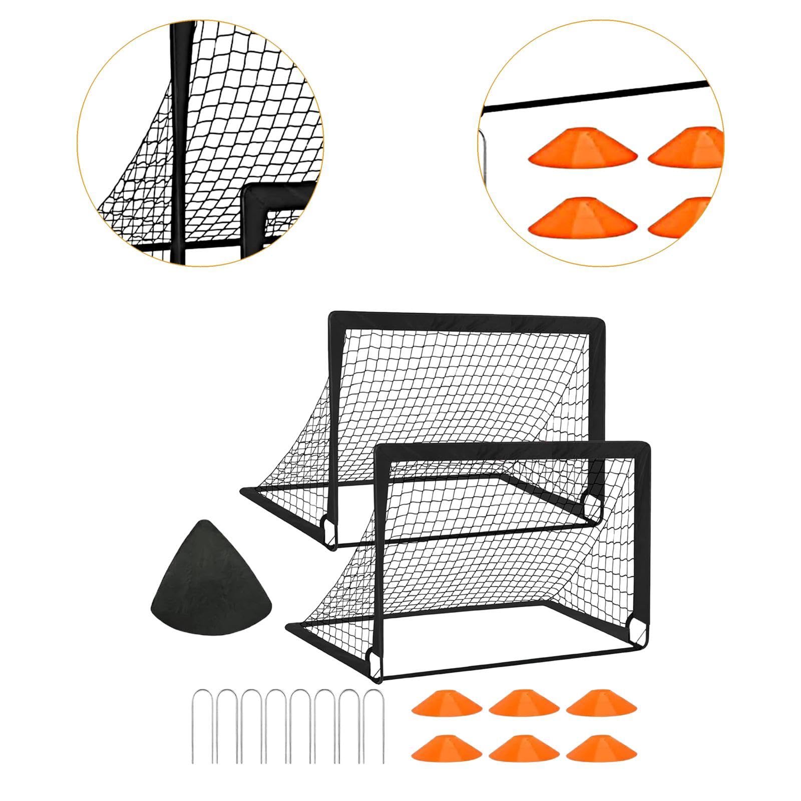 2 Piezas Portería de Fútbol Infantil Set Práctico Balón Bombilla Conos Montaje Fácil Y Bolsa Transportable Fibra de Vidrio Adecuado para