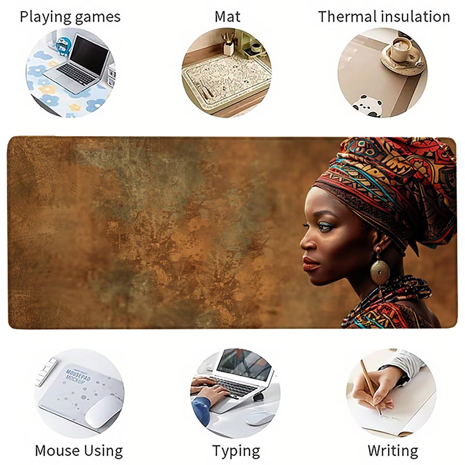 Negro Alfombrilla Ratón XXL 1600x800x3mm, Mujeres Africanas Mousepad H-7240 | Alfombrilla Ratón Gaming Mejora la Precisión y la Velocidad, Alfombrilla Escritorio para Jugadores de PC, Oficina
