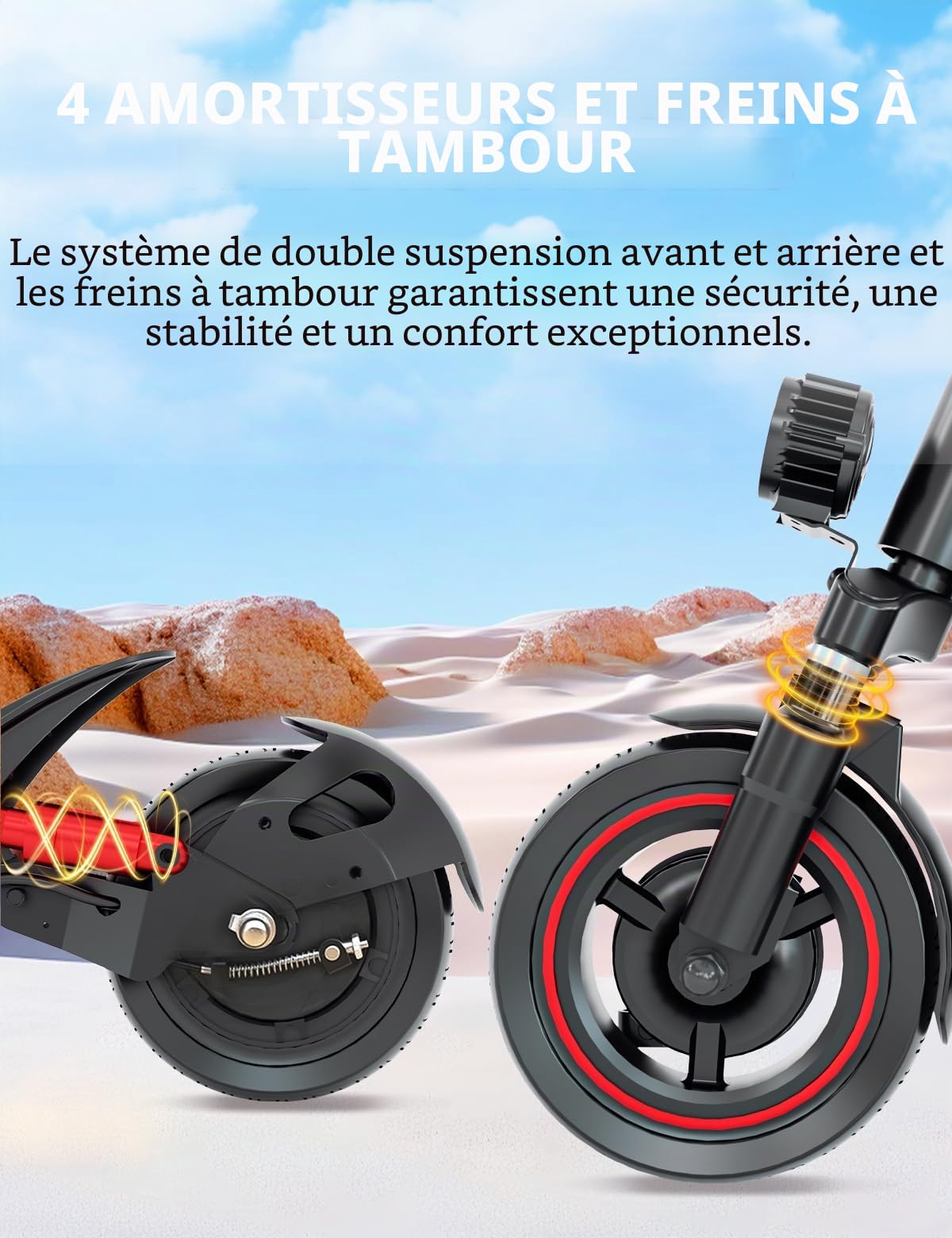 Trottinette Electrique Adulte, Scooter électrique Tout-Terrain Moteur sans balais 500W / 25KM/H, Pliable et réglable en Hauteur, Affichage LED & APP, Double Suspension, Freins à Tambour.