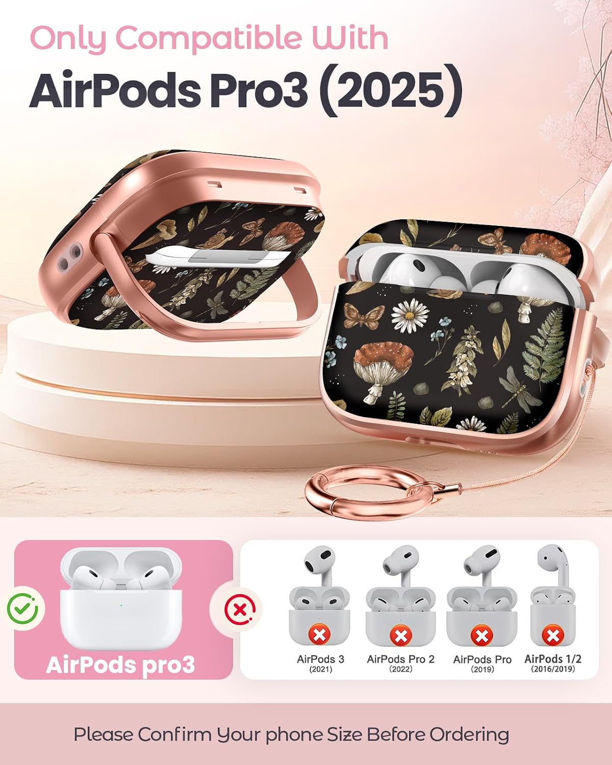 for AirPods Pro 3 Case with Safety Lock for Women, Mushroom image 2