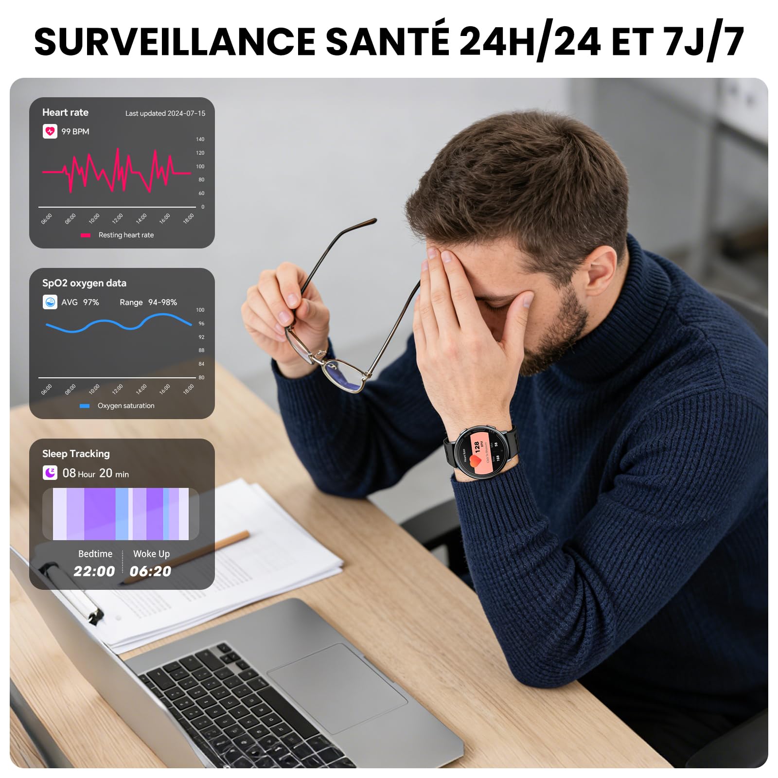 Montre Connectée 1.39 "pour, avec GPS/Bluetooth appels/Fréquence Cardiaque | Avoir la Fréquence Cardiaque/Surveillance du Sommeil, Compatible avec Android et IOS Smart Watch, avec le Mode 100 + Sport