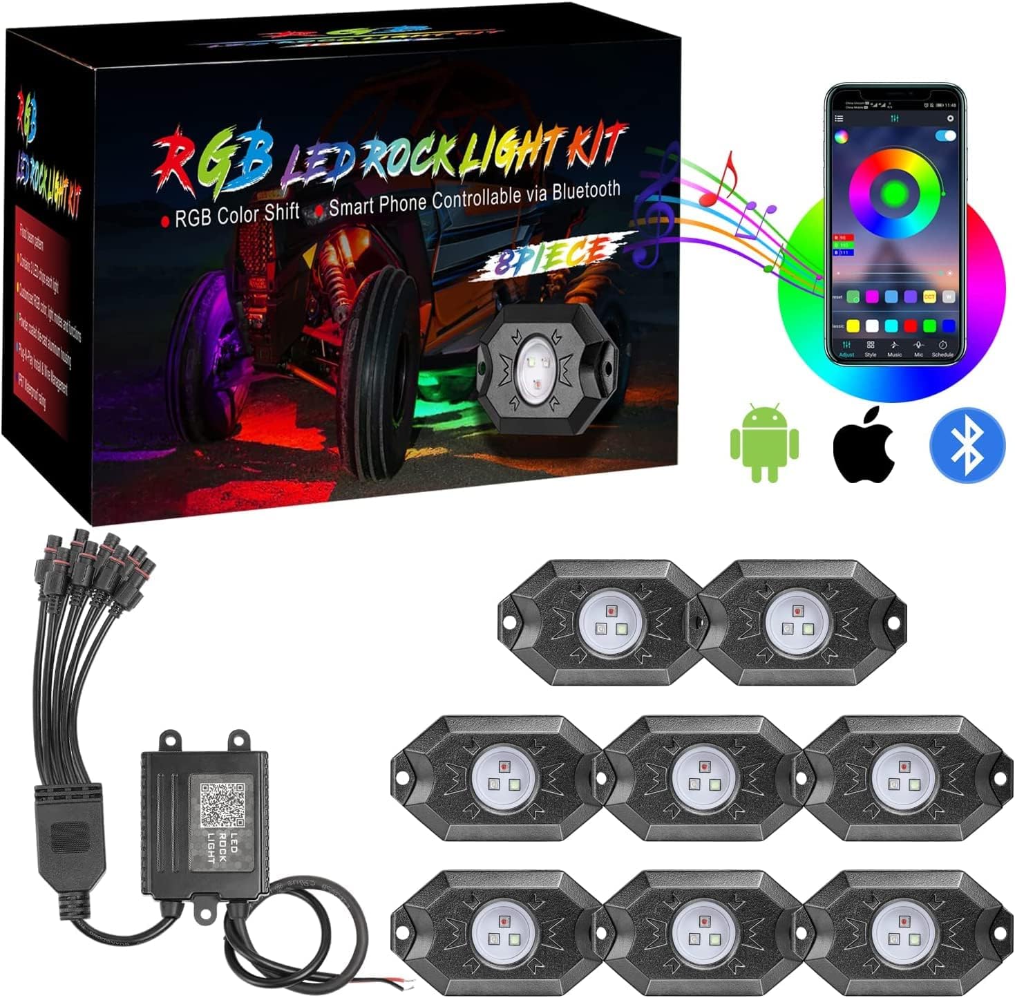 Rock Lights Extension Wire, 10ft/3M 4Pin Extension Cord Cable for 2 & 4 & 6 & 8 & 12 Pods Underglow RGB Rock Light Kit