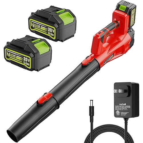 Leaf Blower Cordless 20V, Electric Leaf Blower with 2x4.0 Ah Batteries & Fast Charger,Lightweight Handheld Blower with 2 Tubes for Lawn & Snow Blowing Red