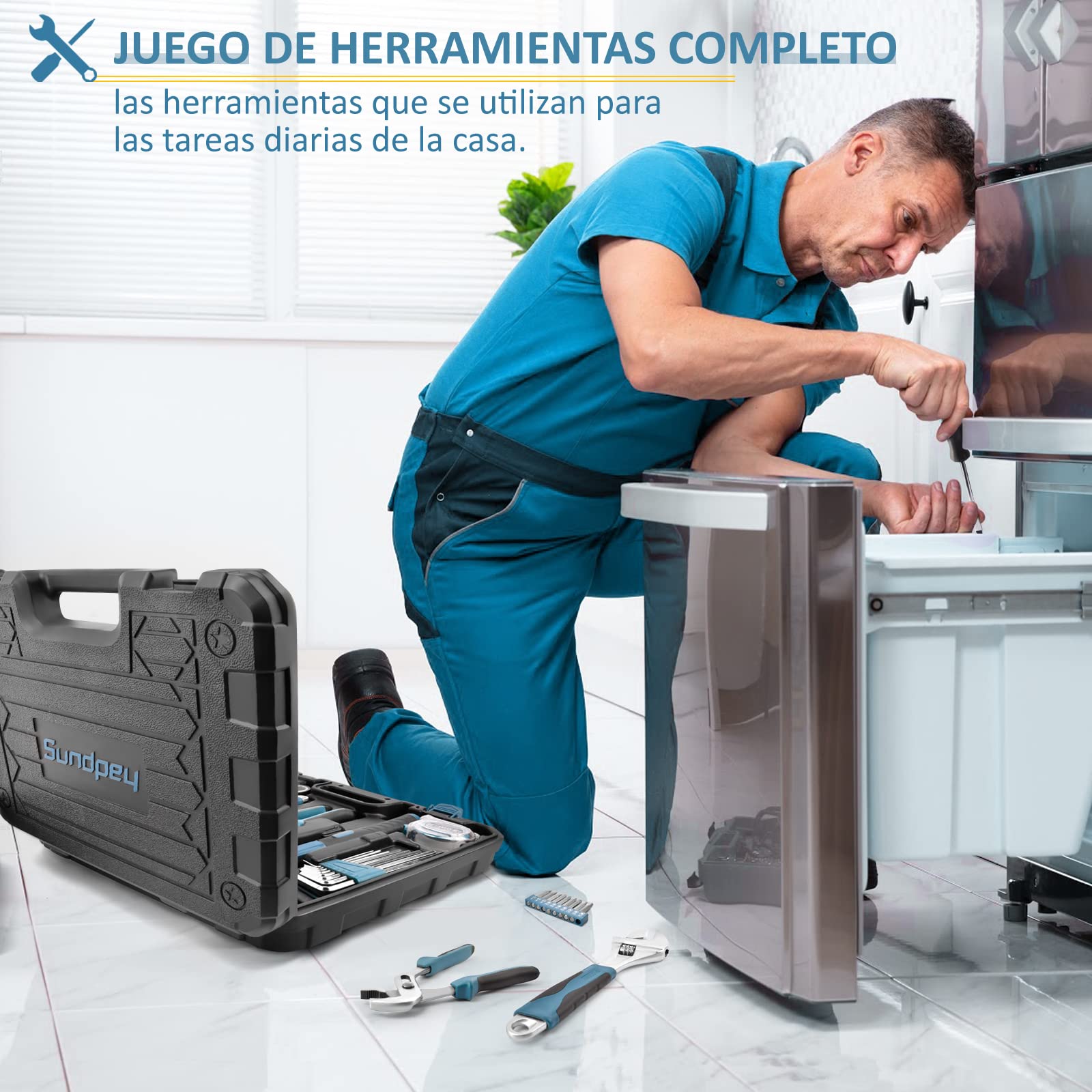 Sundpey Caja Herramientas Completa 148 Piezas - Juego de Herramientas Completa - Kit Herramientas de Mano Maletín Herramientas Portátil Para Hogar o Garaje, Azul