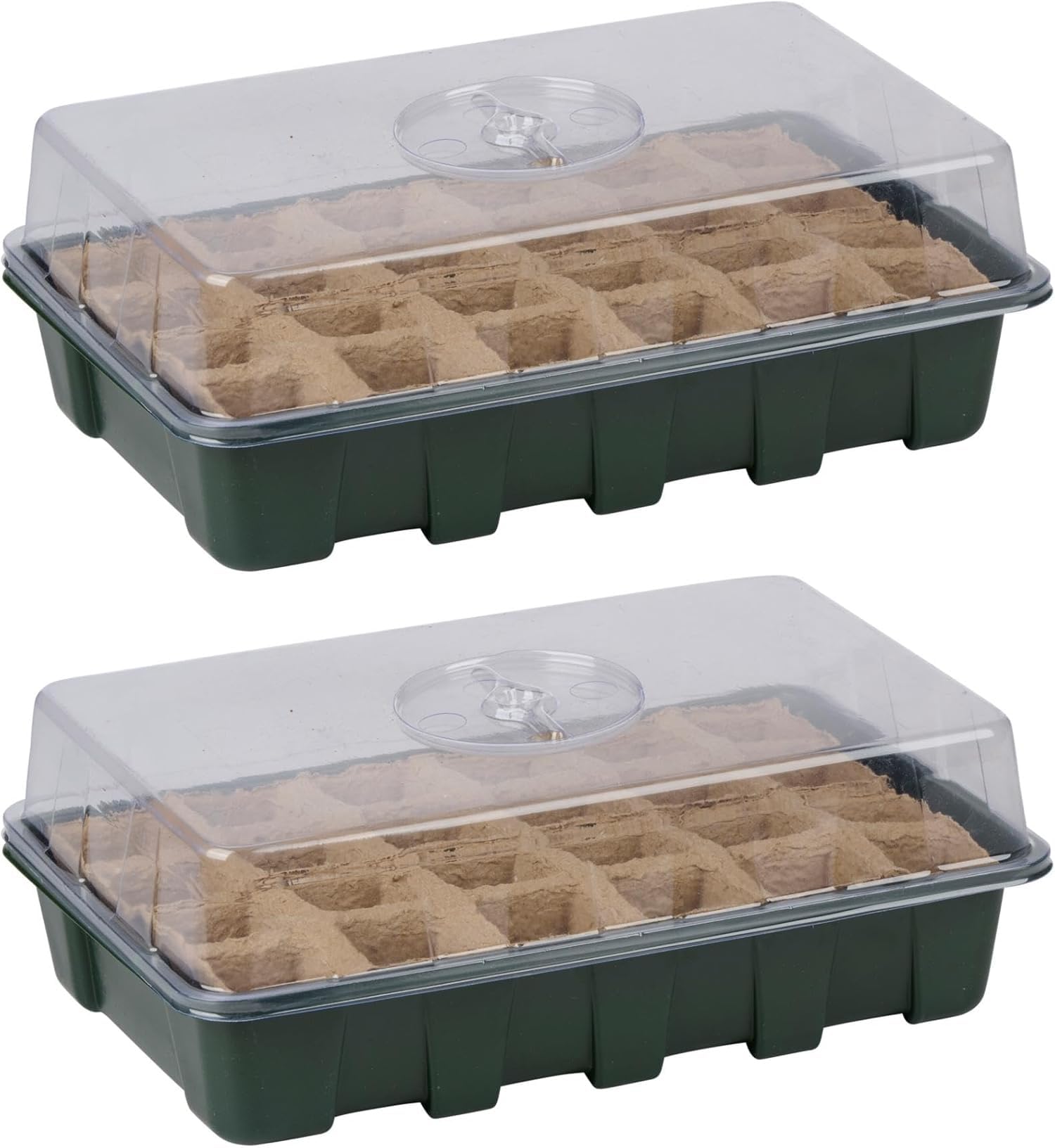 Muddy Hands Pack of 2 - Seed Propagator 24 Cell with Clear Humidity Dome & Adjustable Vent – Indoor Mini Greenhouse Seed Tray for Seed Starting & Germination