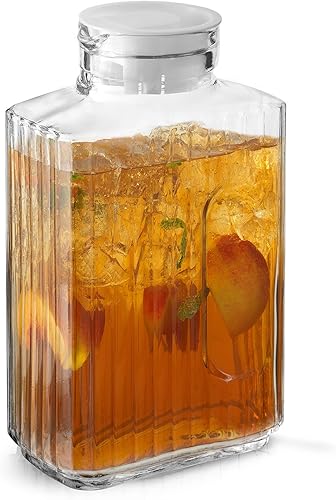 Miniatura 7 de Jarra de vidrio de 68 onzas con tapa 2 tapas  Jarra rectangular para bebidas y recipiente de almacenamiento para bebidas calientes o frías Jarra