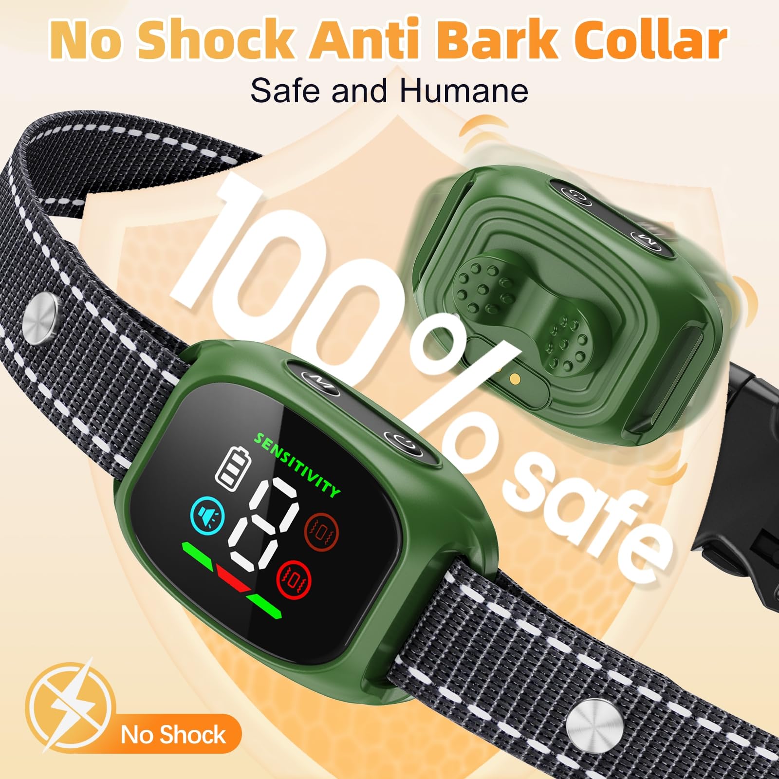 Collar antiladriods para Perros, sin Golpes, Recargable, 8 Niveles de sensibilidad, 4 Modos de pitido, vibración, bip+vibración/vibración Fuerte, Anti Bark Dog Collar, Waterproof