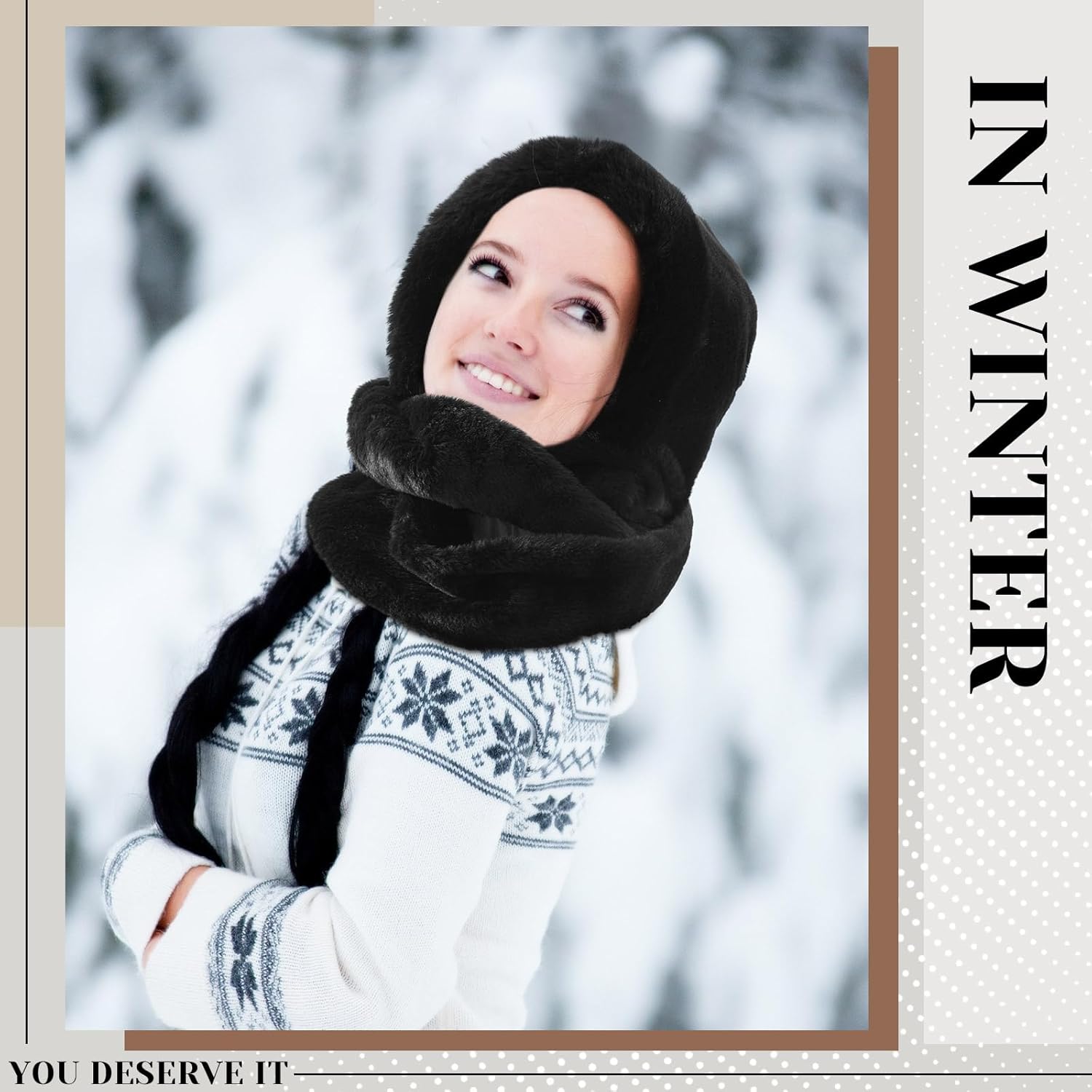 Chuarry 2 Pcs Women's Faux Fur Infinity Scarf and Winter Gloves Set Include Soft Hooded Scarf Touchscreen Fur Gloves - Image 4