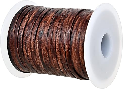 GENIQUE 3mm Leather Cord, 1/8 inch Leather String Cord, Leather Strips for Leather Shoe Laces, Necklace, Bracelets, Jewelry Making, Crafting 3mm Antique Brown Distressed 5Mtr