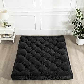 SHOUREN Japanese Floor Mattress 5" Futon Mattress Black Twin Size Tatami Mat,Foldable Roll Up and Portable Velvet Sleeping Pad Suitable for Camping,Guest Room,39"X80"