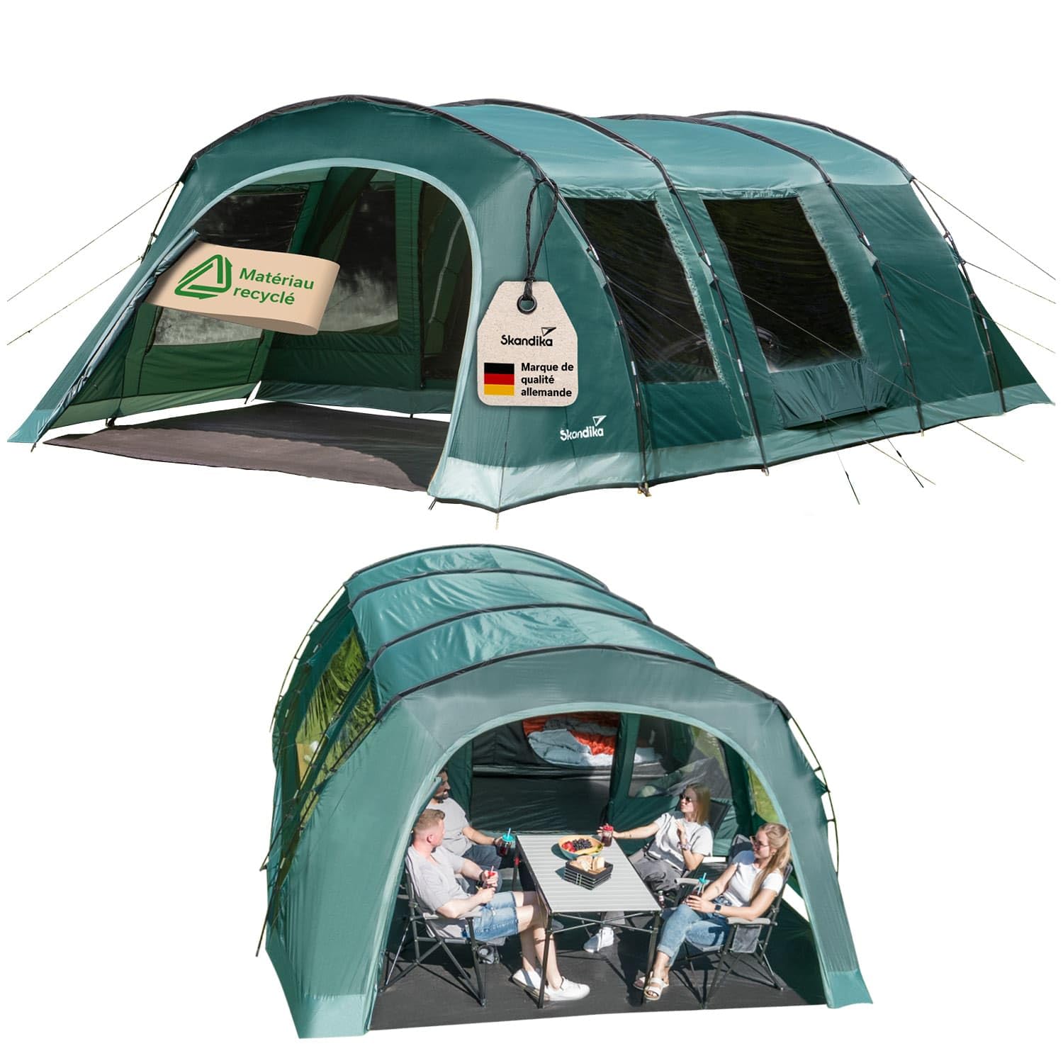 Skandika Tente tunnel Kaupanga | Tente de camping pour 6 personnes, sol de tente cousu, imperméable, colonne d'eau de 3000 mm, cabine de couchage sombre, tente familiale | Tente pour extérieur,