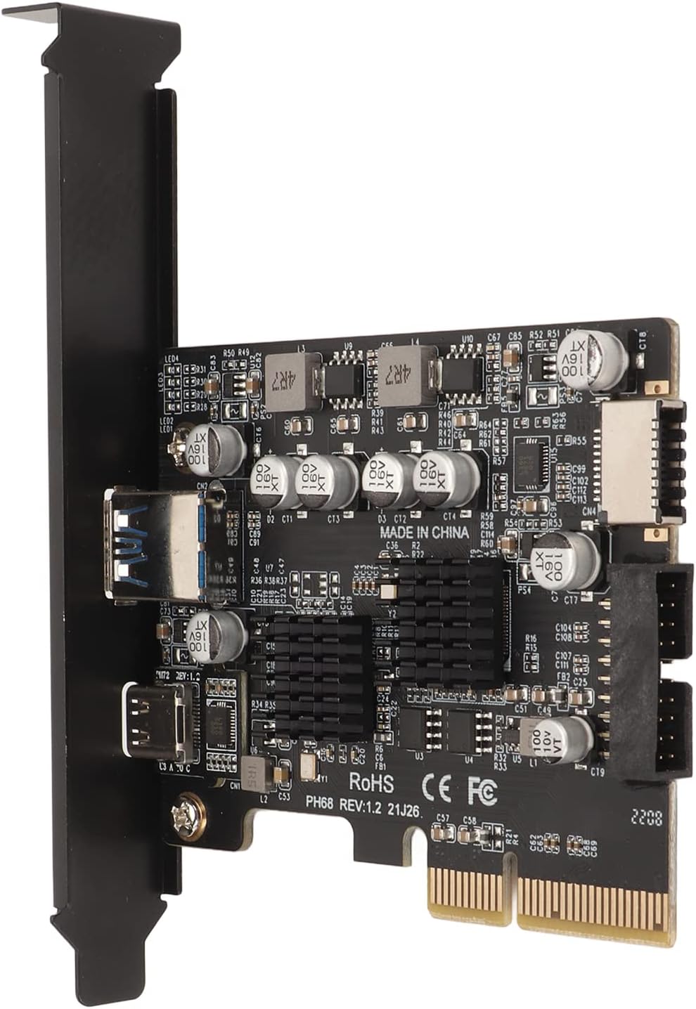 10Gbps High Speed PCIE Type C Card Gold Plated Pin PCIE USB3.2 Expansion Card for Desktop Computer, High Power Supply for External Devices, Front Type E Interface