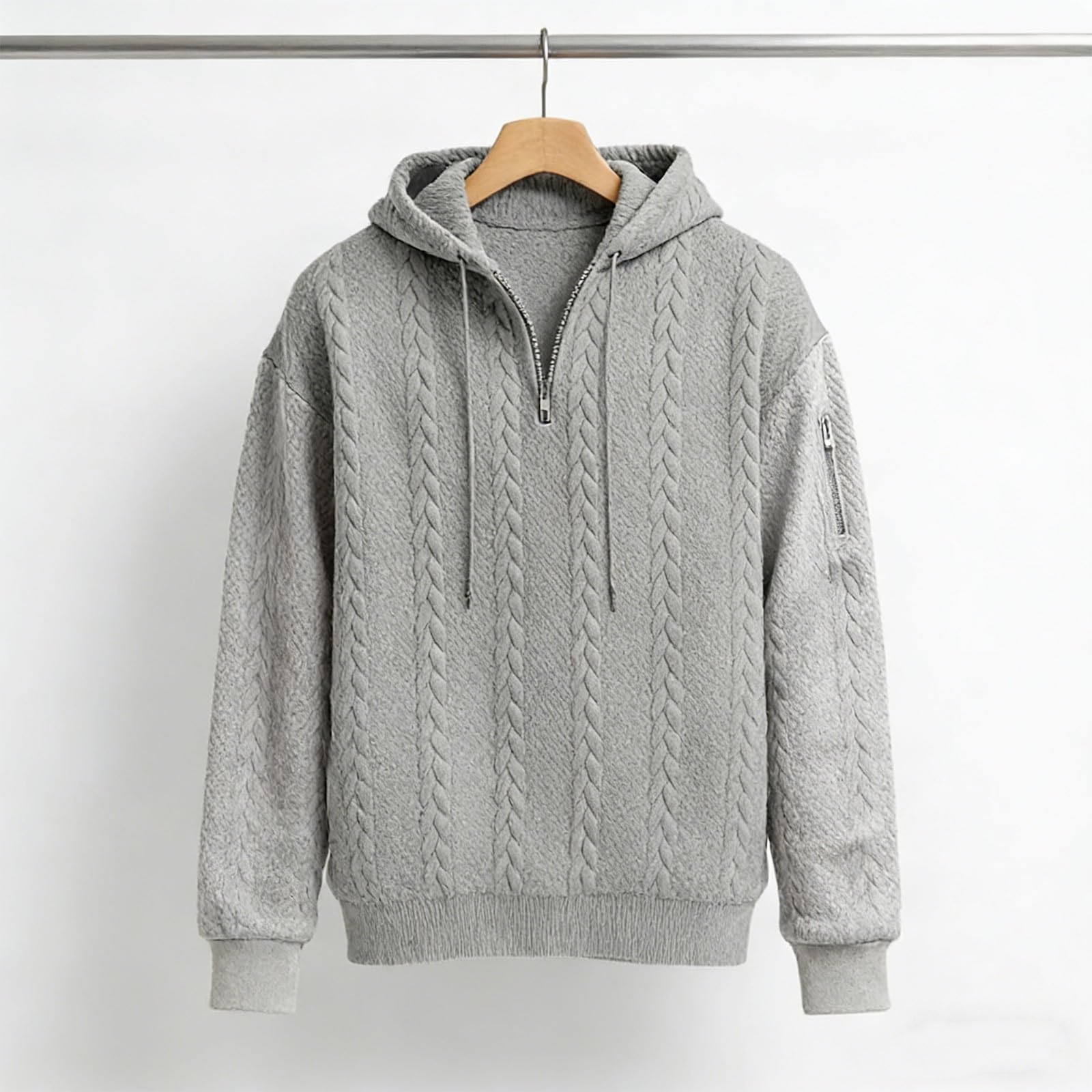 Chunotu - Felpa da uomo con cappuccio e cerniera a un quarto | Tinta unita Manica Lunga Coulisse Maglioni Con Tasche Texture Atletica Allenamento Caldo Maglione Abbigliamento