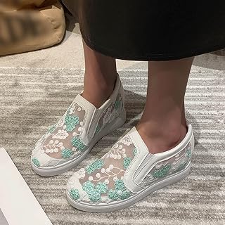 Bkebge Zapatillas De Descanso Zapatos de Mujer Zapatos Casuales Planos de Moda Zapatos Casuales Florales de Encaje Transpirable penetrante de un pie