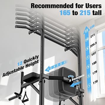 Dskeuzeew Power Tower Dip Station Pull Up Bar, Adjustable Height Multi-Function Power Tower, Push Up Workout Abdominal Exercise for Home Gym Strength Training Fitness Workout Equipment