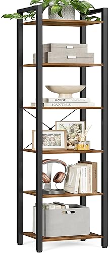 VASAGLE Estantería de 6 niveles, estantería con marco de acero, estante para libros para sala de estar, oficina en casa, estudio, 11.8 x 15.7 x 73.2