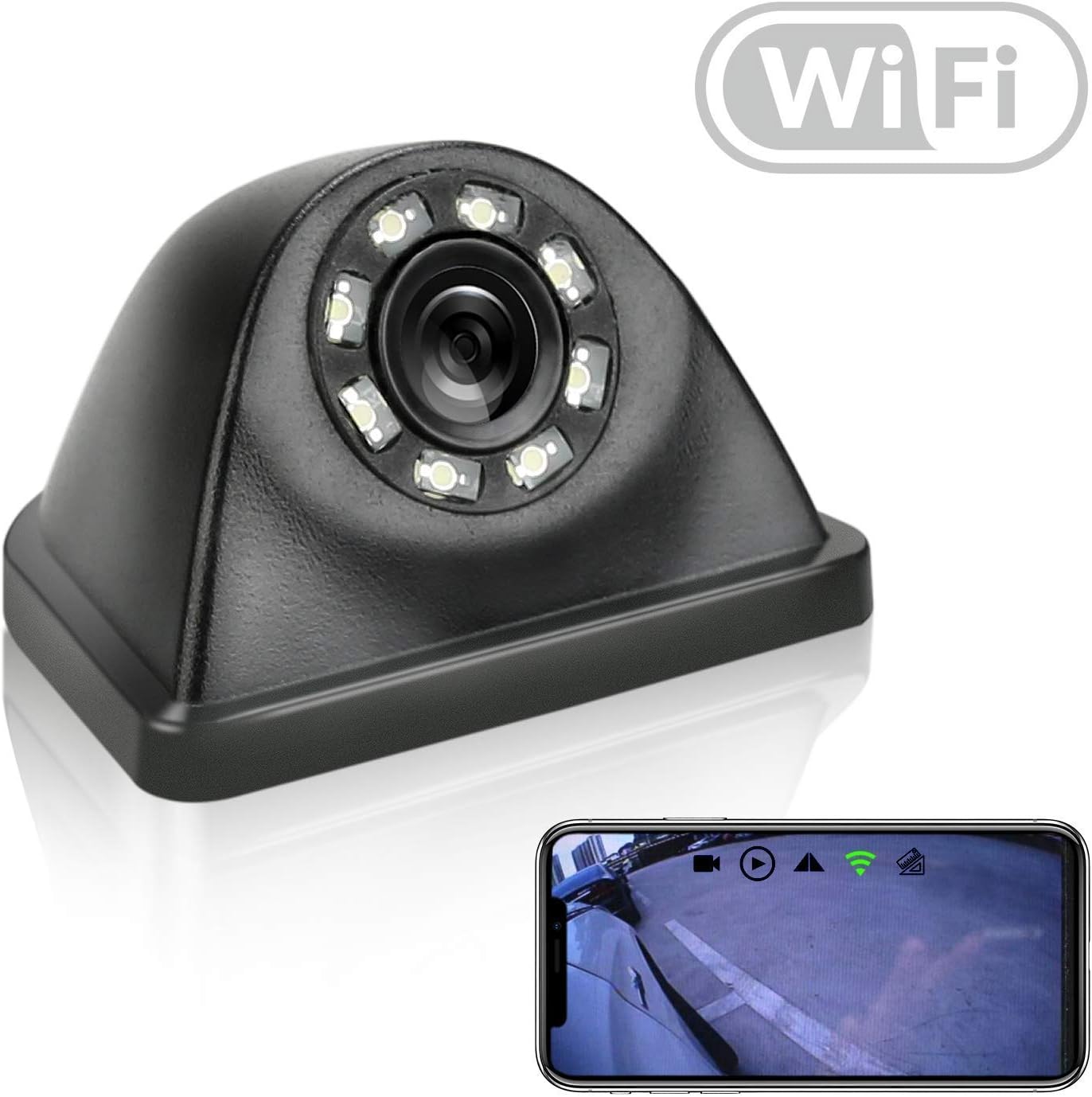 WiFi Blind Spot Camera, Car Front Rear Side View Camera Work with Most Smart Devices APP, Mirror/Non-Mirror Adjustable