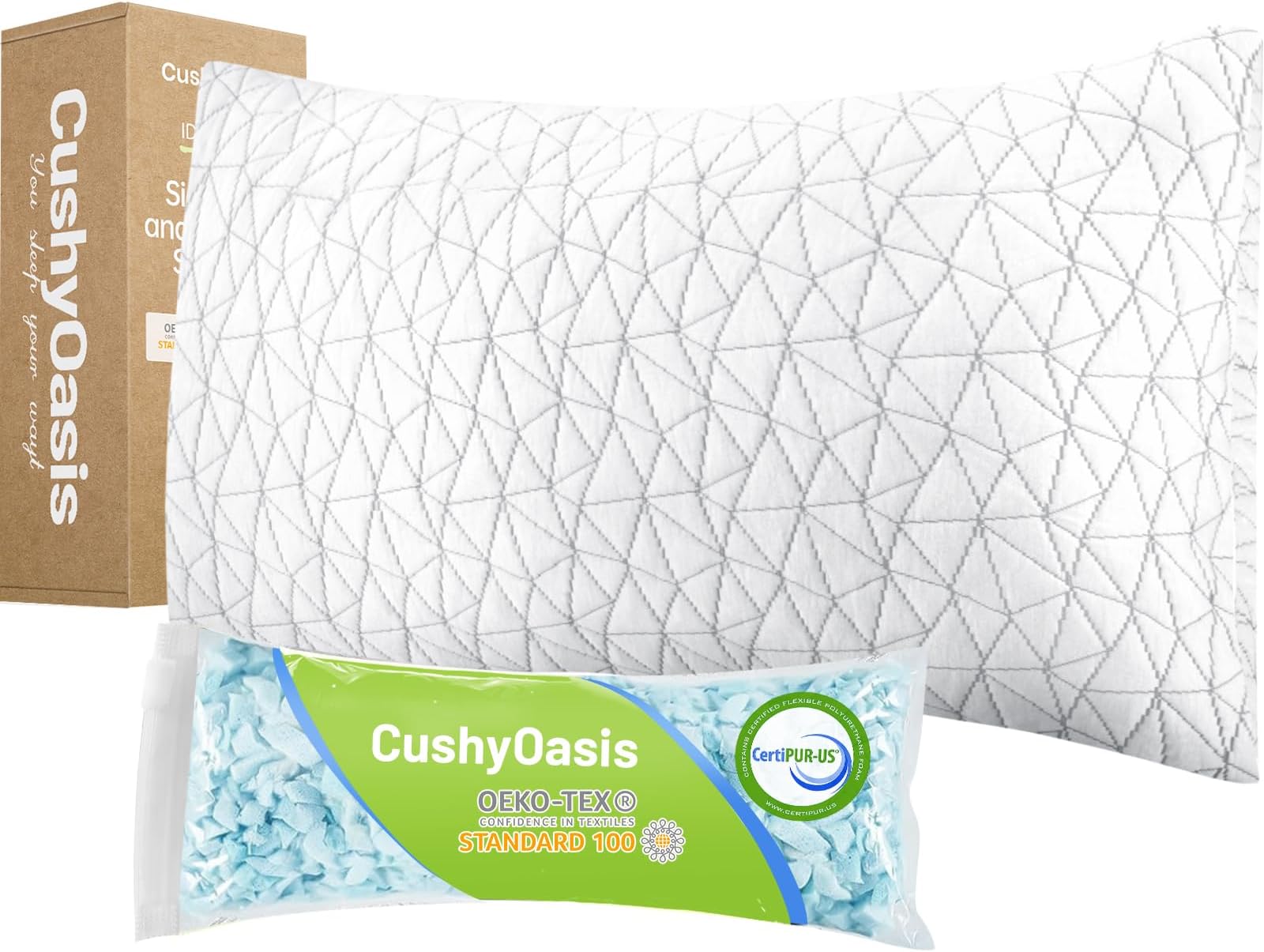 CushyOasis Shredded Memory Foam Pillows, Bed Pillows for Sleeping, Queen Size Pillows, Cooling Pillow, Stomach and Back Sleepers with Removable Washable Pillowcase (Queen*1)