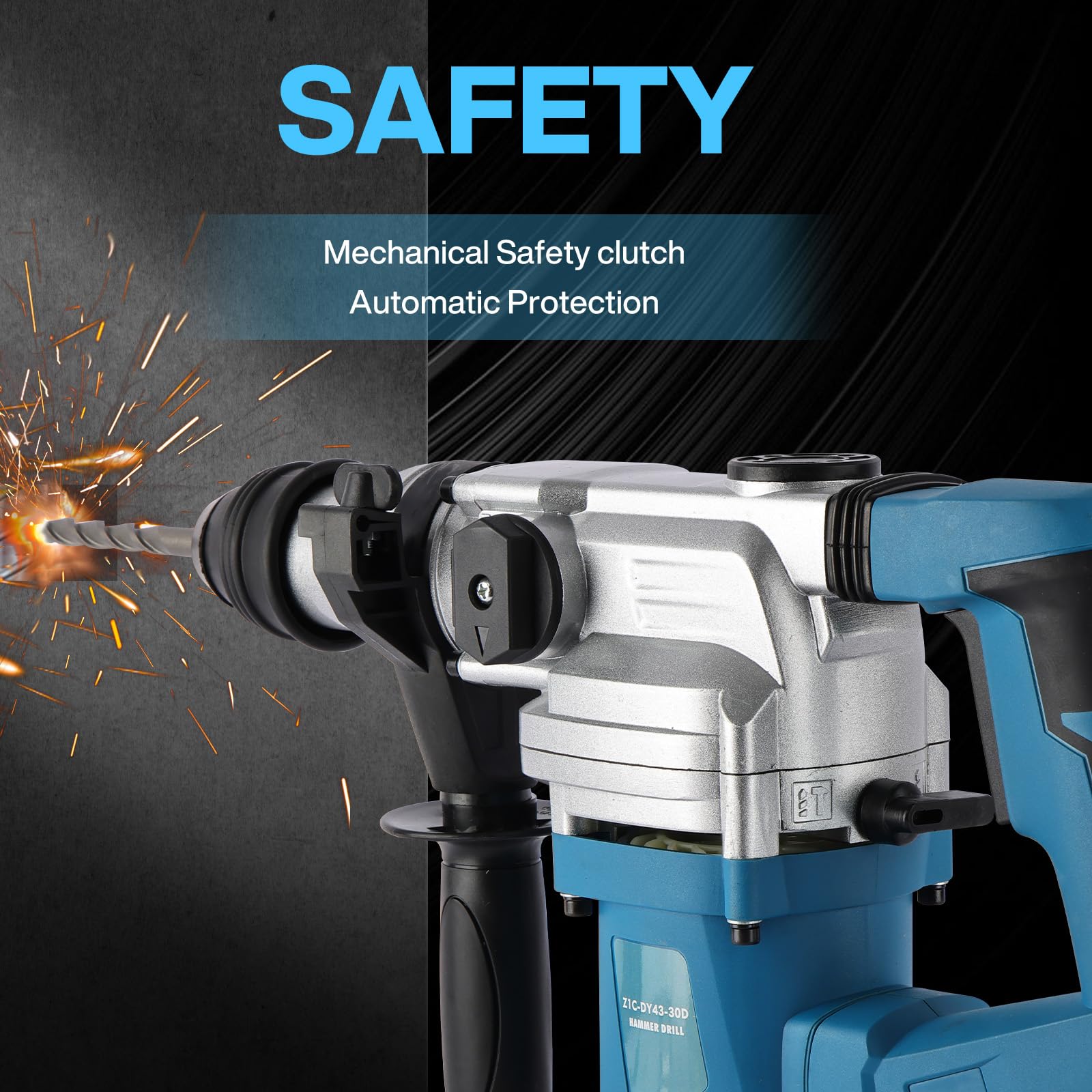 Martillo Perforador 1500W, 6J Energía de Impacto SDS Plus Mandril 3 Funciones con Embrague de Seguridad Control de Vibraciónpara Hormigón Piedra y Ladrillo Incluye 3 Brocas y 2 Cinceles Azul
