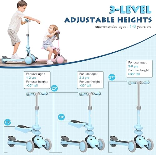 Miniatura 2 de MOUNTALK Scooter para Niños de 1-12 Años, Scooter de 3 Ruedas para Niños Pequeños de 1-33-55-88-12 Años Niños y Niñas con Alturas Ajustables y