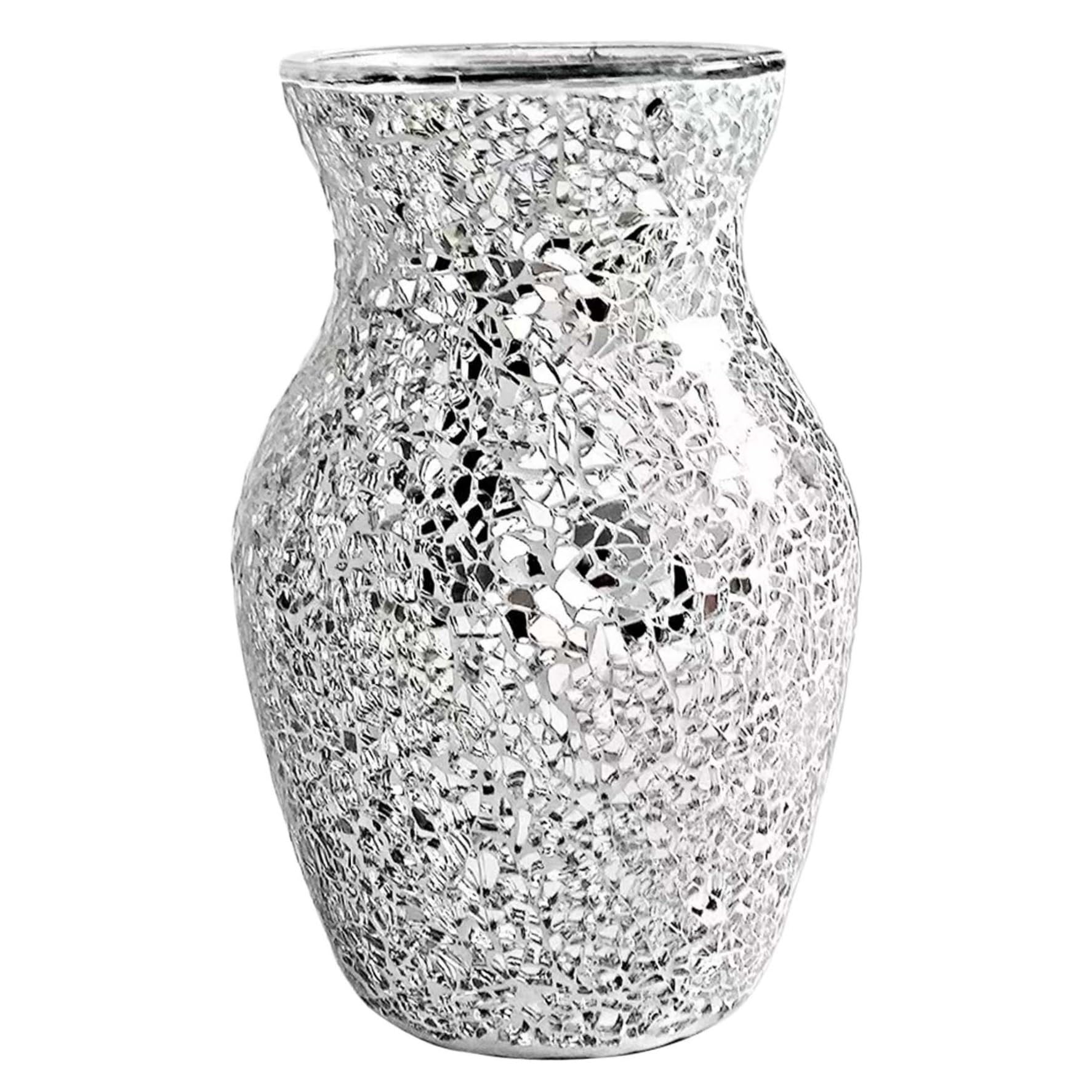Vase en mosaïque de verre craquelé argenté pour créer une ambiance magique
