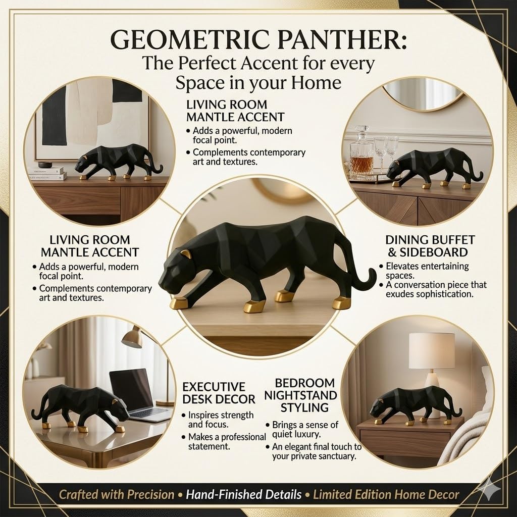 Black & Gold Panther Statue - Modern Home Decor -3