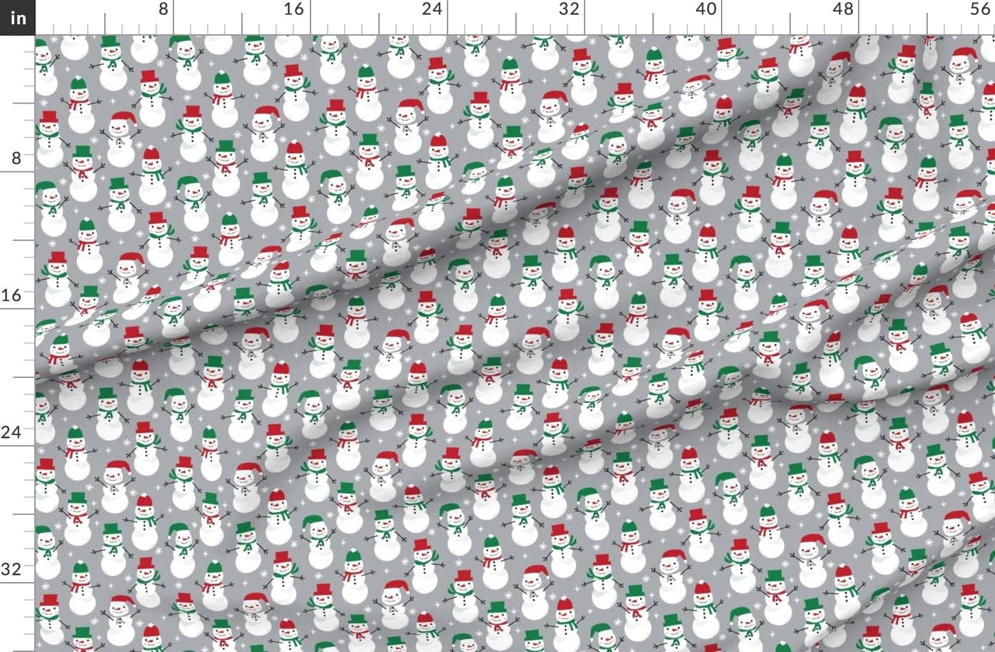 Spoonflower Fabric - Snowman Winter Holiday Gray Christmas Snowflakes North Snow Printed on Organic Cotton Sateen Fabric by The Yard - Sewing Quilting Apparel Home Decor