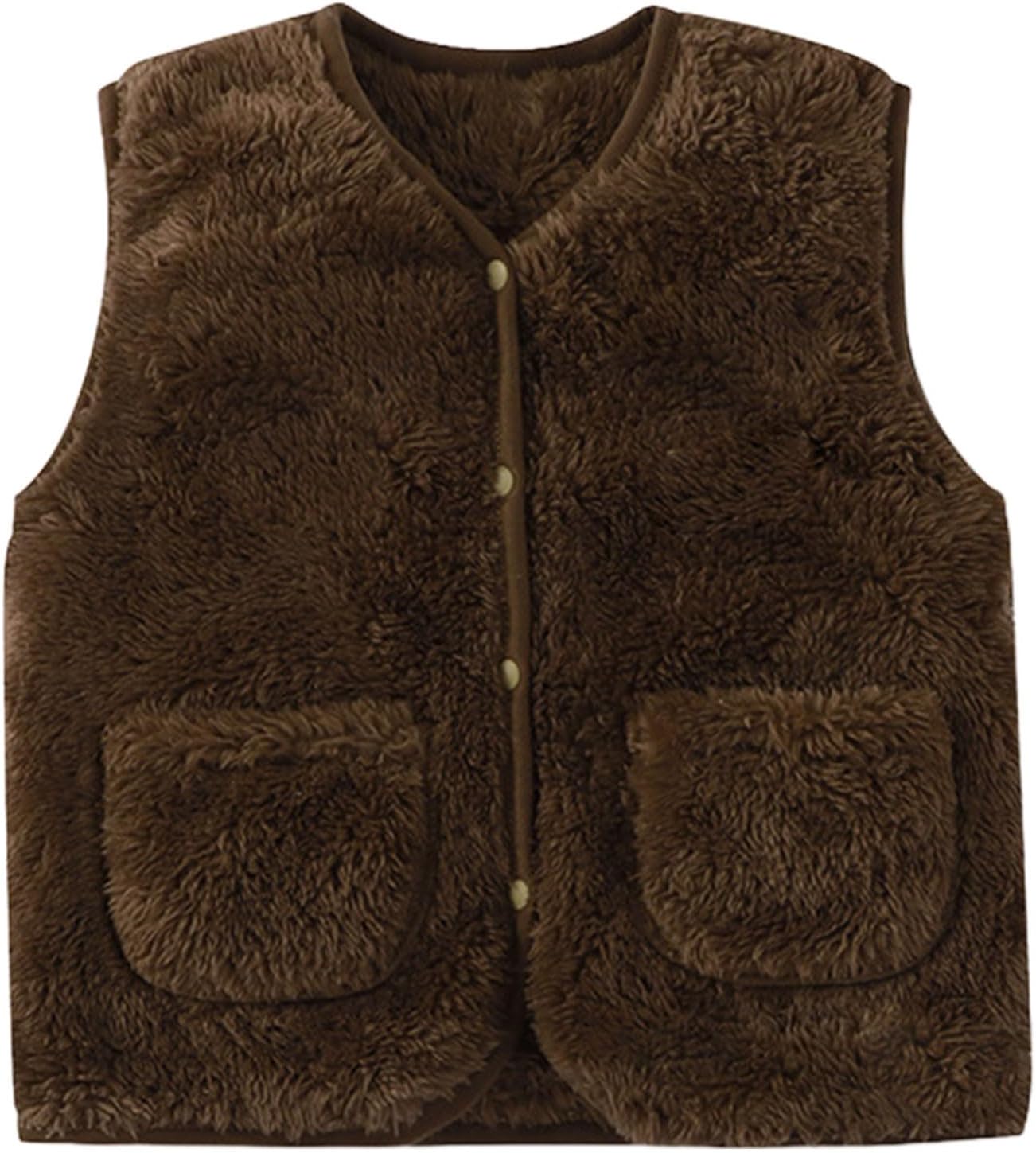 Kids Fuzzy Vest Sherpa Fleece Jacket Toddler Girls Snap Buttons Sleeveless Polar Fuzzy Coat Fall Winter Warm Outwear