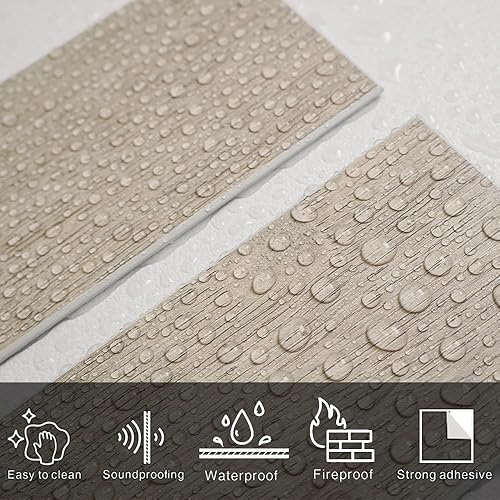 Miniatura 4 de COLAMO Paquete de 24 protectores contra salpicaduras para despegar y pegar, azulejos de textura de madera sintética, paneles de madera Shiplap para