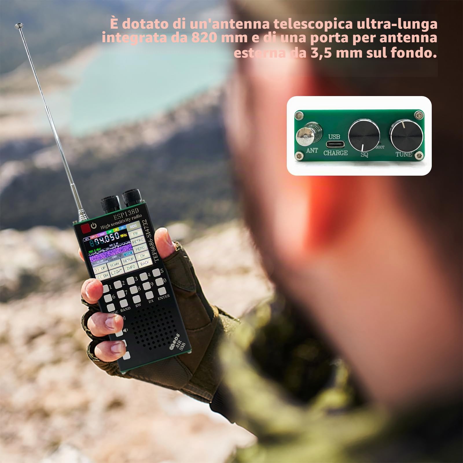 Radiotrasmettitore doppio chip ESP138D, radio onde corte TEF6686 SI4732, alta sensibilità FM AM SSB Airband, BT 5.0, touchscreen 2,4 pollici per aviazione, emergenze e radioamatori