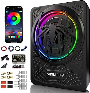 1200W RGB 重低音喇叭,超薄座椅下汽車重低音喇叭和放大器套件,附 RGB Beat-Synced Light,單獨控制低通/增益/增益(A、B)