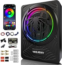 Subwoofer RGB de 1200 W, subwoofer delgado para automóvil y paquete de amplificador con luz RGB sincronizada por ritmos, control individual para graves de paso bajo/ganancia/aumento, graves profundos