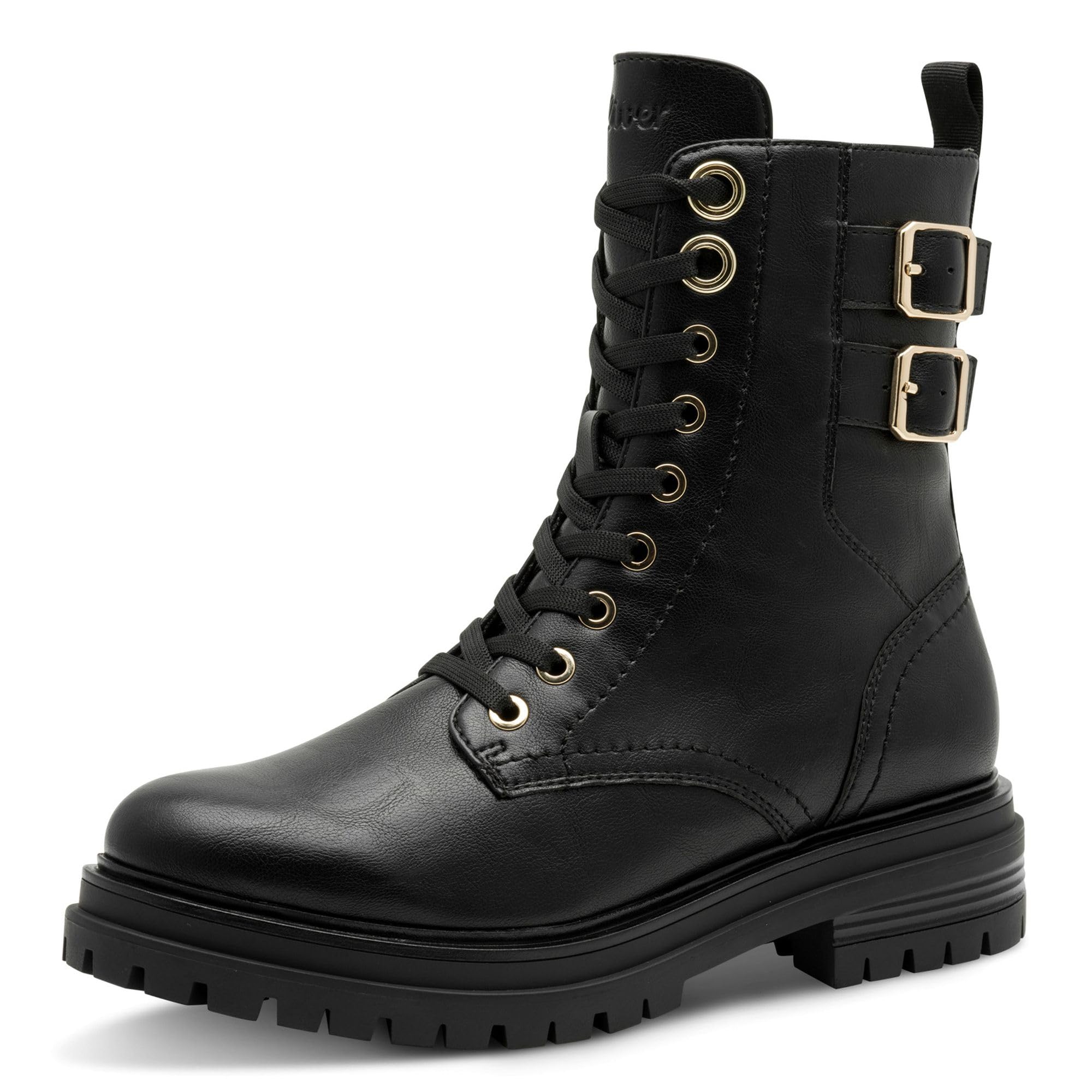 s.Oliver Women's Lace Boot Flat 5-25258-45 Ankle Boots, Black/Gold, 38 EU, Black gold, 6 UK